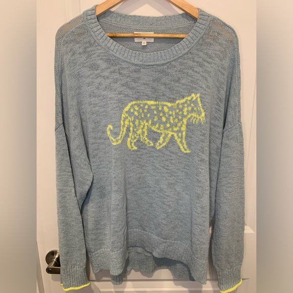 Lou and Grey Womens Light Blue Cheetah Knit Long Sleeve Pullover Sweater XL NWT - Picture 4 of 9